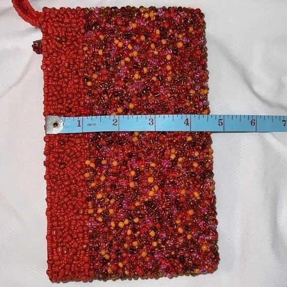 Heavily Beaded Orange Evening Bag Purse Wristlet Excellent Condition - Picture 13 of 14